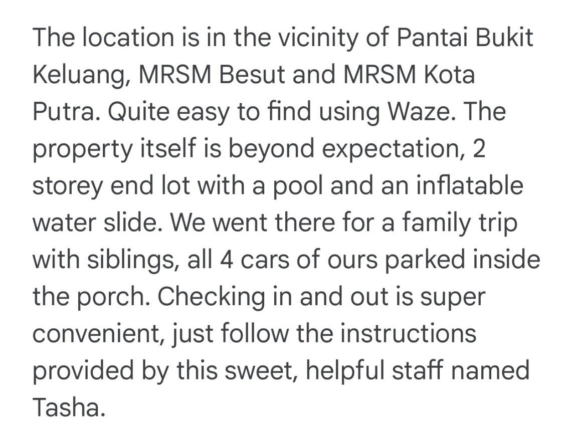 Besut Homestay Feedback (1=1)